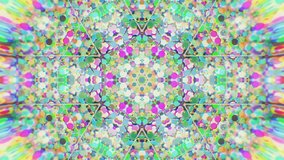 Colorful Kaleidoscopic Video Background. Colorful kaleidoscopic patterns. Zoom in rainbow color circle design. Or for events and clubsmedallion, yoga, india, arabic, mandala, fractal animation