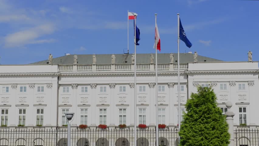 Presidential Palace in Warsaw, Poland with statue of polish general, Prince Jozef Poniatowski, located at Krakowskie Przedmiescie Street