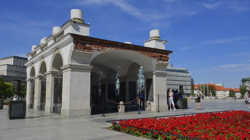 Tomb of the Unknown Soldier with opera in background, Warsaw, Poland