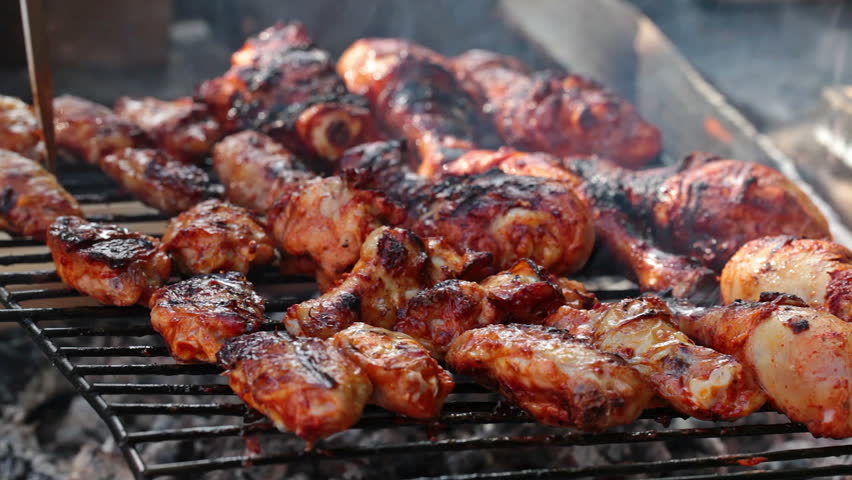 Barbecue Chicken Wings and Legs, closeup.