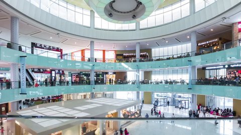 sunny day dubai mall indoor center hall panorama 4k time lapse uae