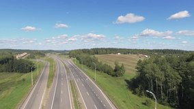 Aerial Footage: Cars on Country Road. 4K