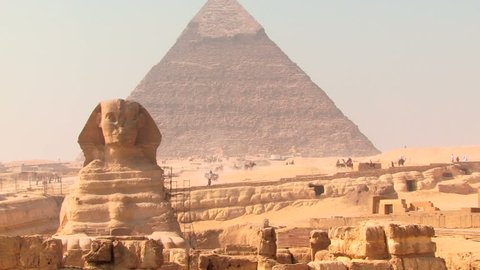 Sphinx in front of the Pyramids in Giza, Egypt