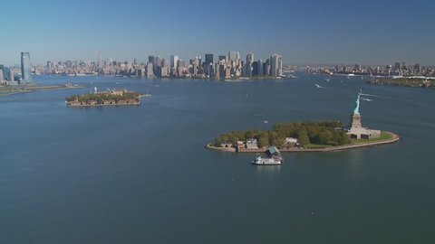 aerial view statue of liberty, skyline of manhattan in background part I