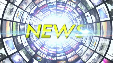 NEWS Text Animation, and Monitors Room, Background, Rendering, Loop, 4k
