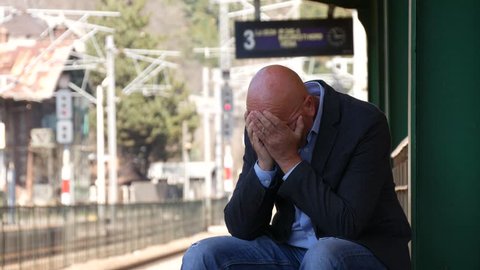 Depressed Man Stay Sad Looking Concerned Wait Train Troubled and Disappointed (Ultra High Definition, UltraHD, Ultra HD, UHD, 4K, 3840x2160)
