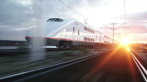 Electric passenger train. Very fast driving. journey and travel concept. Realistic 4k animation.