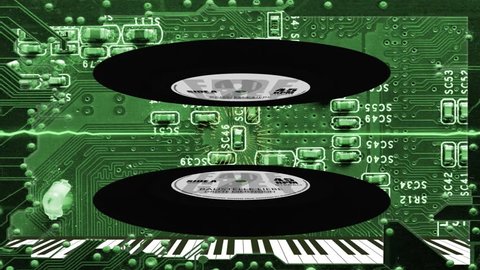 Stereoscopic 3D Electronic Music Equipment & 12 inch vinyl in animated 3d background - 2D Version