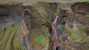 Majestic view of Fjadrargljufur canyon and river. South east Iceland, Europe. Full HD video (High Definition).