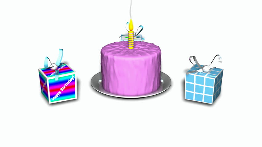 Birthday presents dancing around cake. HD1080. Loopable.