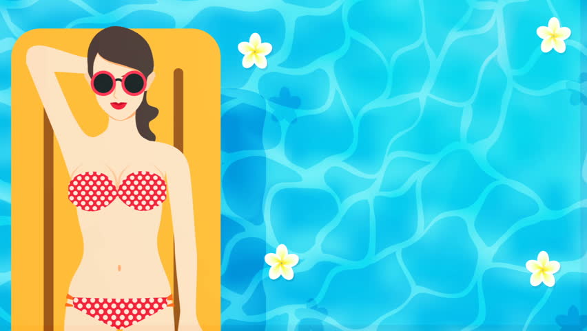 Sexy girl wearing bikini laying down on yellow inflatable floating on pool design for background, banner,header and illustration. Stock Vector