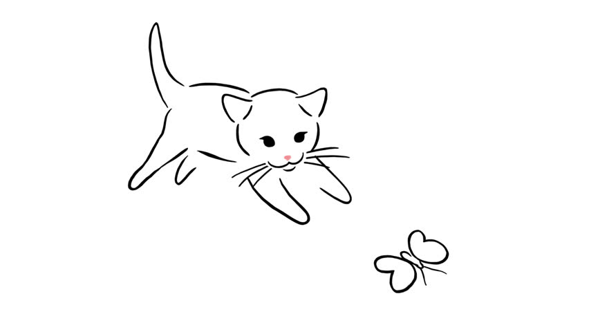 Kitten catching butterfly