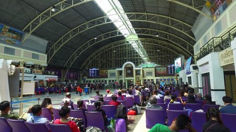 BANGKOK - 19 April 2017 : Centennial celebration of Hualampong, the central train station in Bangkok, Thailand, under cloudy evening sky, on 19 April 2017