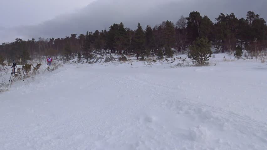 The sled dog race. The Caucasian mountains. Russia.