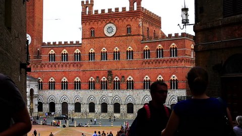 Time lapse shot of people in a city, Piazza Del Campo, Siena, Tuscany, Italy