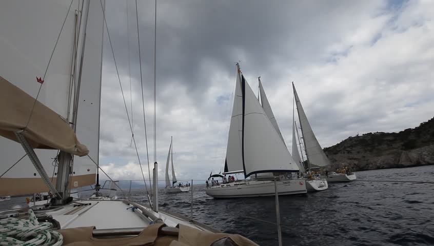 MEDITERRANEAN SEA, TURKEY - MAY 29: Sailors participate in sailing regatta 
