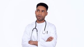 Young african doctor with stethoscope come up with new idea isolated