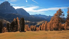 Splendid view of Ambrizola mountain. Colorful autumn morning in Dolomite Alps, Cortina d'Ampezzo lacattion, Italy, Europe.Full HD video (High Definition).