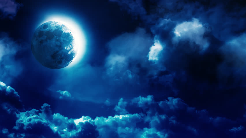 Blue moon at midnight with clouds, a Nature Video by vanRies