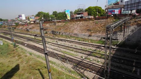 Pan shot of railroad track, Amritsar, Punjab, India