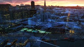 Connected San Francisco skyline. Financial District at dusk. Aerial view. California, United States. Futuristic network. Technology. Shot from helicopter.
 - Powered by Shutterstock - Get 15% off with code: PIKWIZARD15