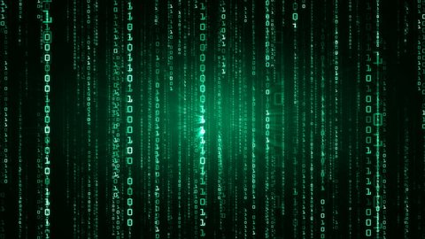 The Matrix style binary code. The camera moves through the falling numbers. Available in multiple color options. Green version. Seamless loop. 4K