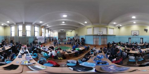 Opole/poland - Apr 25 2017: School Competition on Robotics Designing in Opole. 360Vr Video 360 Degrees, Flat Spherical Panorama. Risen Talents, Young School Children Are Creating and Programming the