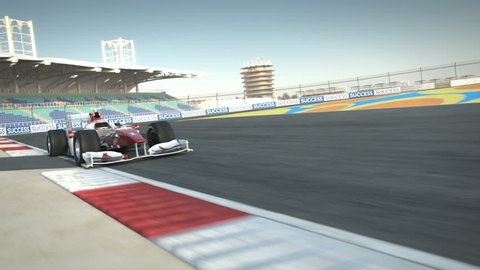 Formula One race car on desert circuit passing camera - high quality 3d animation - visit our portfolio for more