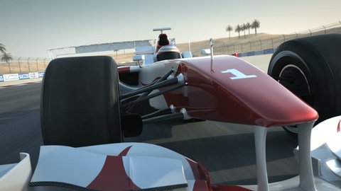 F1 race car on desert circuit - close-up front - high quality 3d animation - visit our portfolio for more