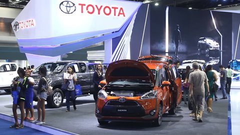 3rd April 2017. Bangkok, Thailand. Toyota cars on display at  the 38th Bangkok International Auto Show at the Impact Center. 