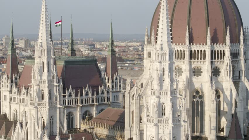 Aerial view of the Parliament Building in Budapest - drone video