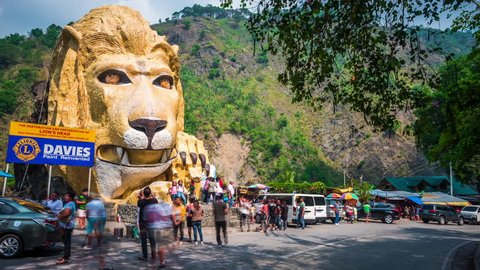 Baguio, Philippines - May 02, 2017: Time lapse view of tourists at Lion's Head on Kennon Road, one of Baguio City's most famous landmarks in Luzon, Philippines. Zoom in. 