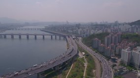 Aerial Korea Seoul April 2017 Waterfront Sunny Day