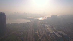 Aerial Korea Seoul April 2017 Yeouido Hazy Sunny Day
