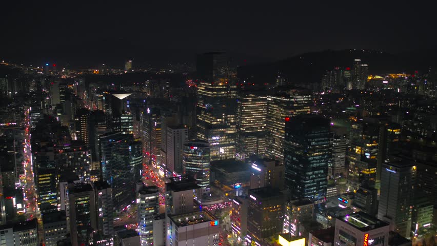 Aerial Korea Seoul April 2017 Gangnam Night Royalty-Free Stock Footage #26554553