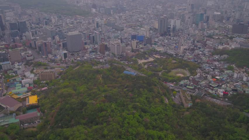 Aerial Korea Seoul April 2017 Seoul Hazy Overcast Day