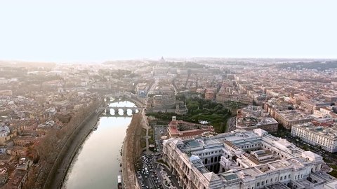 The New Rome and Vatican City Aerial View in Historical Capital Rome with Landmarks Around River Tiber in Italy 4K Ultra HD