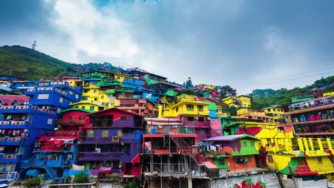 La Trinidad, Philippines - May 02, 2017: Time lapse view of the colorful Stobosa Artwork murals in La Trinidad, Benguet, Philippines.