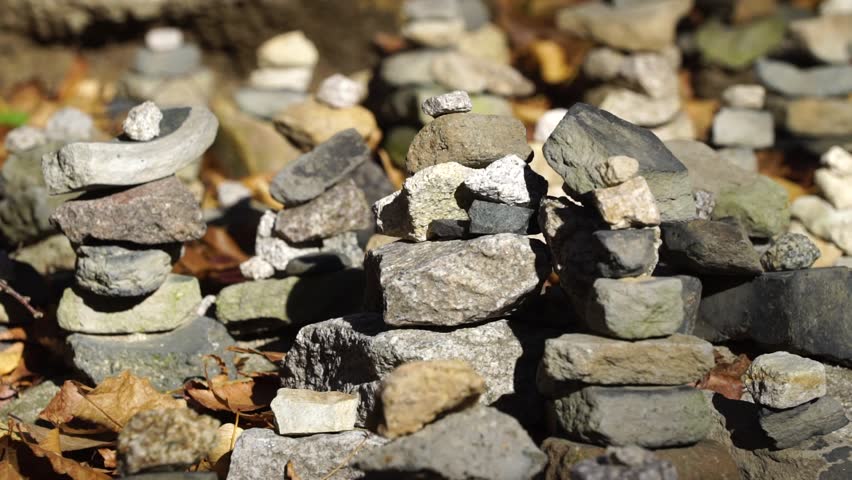 GYEONGJU, KOREA - OCTOBER 11, 2015: Stacked stone pagodas built by Bulguksa temple visitors.