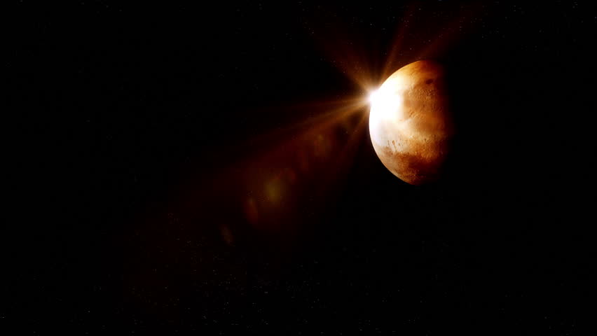 The Planet Mars Sunrise stock footage. The Sun is rising over the horizon of the