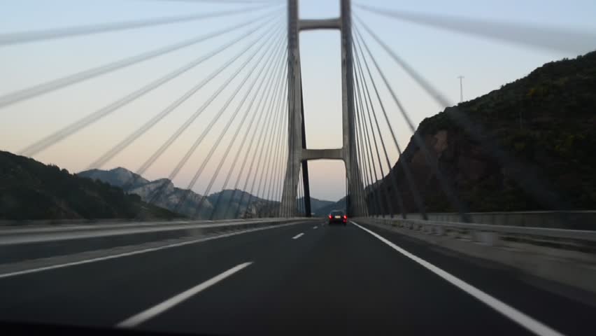 A66 HIGHWAY, LEON, SPAIN, JULY 2011, Driving through tunnels and large bridge in