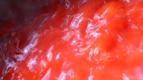 Preparing tomato soup. 60fps. Close up. Top view. Vivid colors. Still shot. Nature light.
