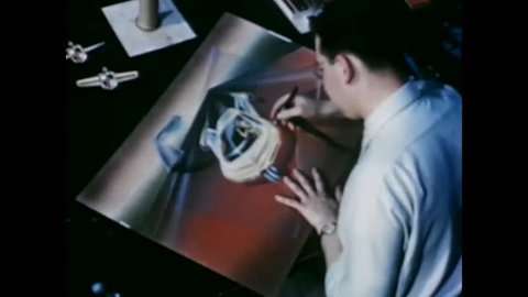 1940s: Artists draw designs for new cars in the 1940s.