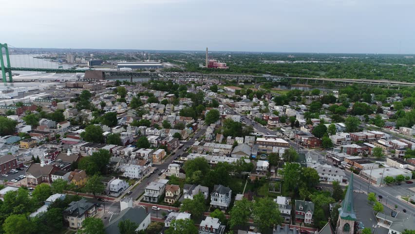 Aerial View of Delaware Riverfront Port City Gloucester New Jersey