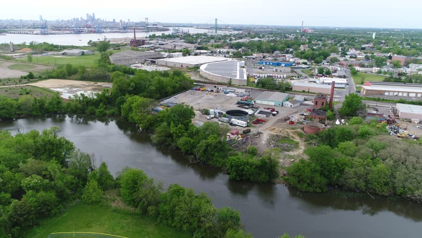Aerial View of Delaware Riverfront Port City Gloucester New Jersey