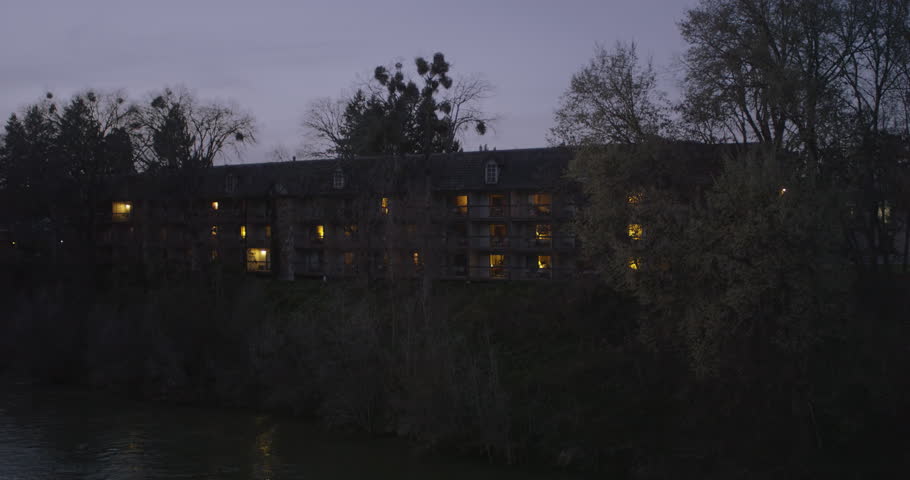 Evening at a riverside inn in Grants Pass area in Oregon