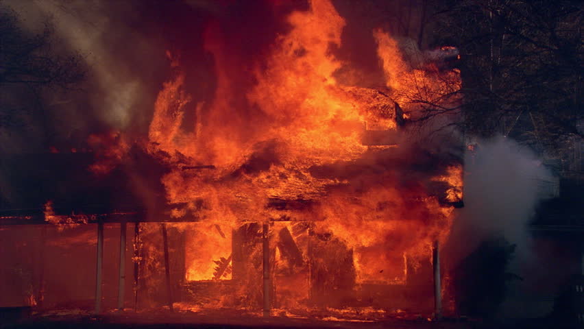 Burning house almost completely consumed by fire | Shutterstock HD Video #26594474