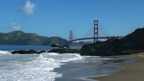 4K video of the waves off Baker Beach and the Golden Gate Bridge in San Francisco, California