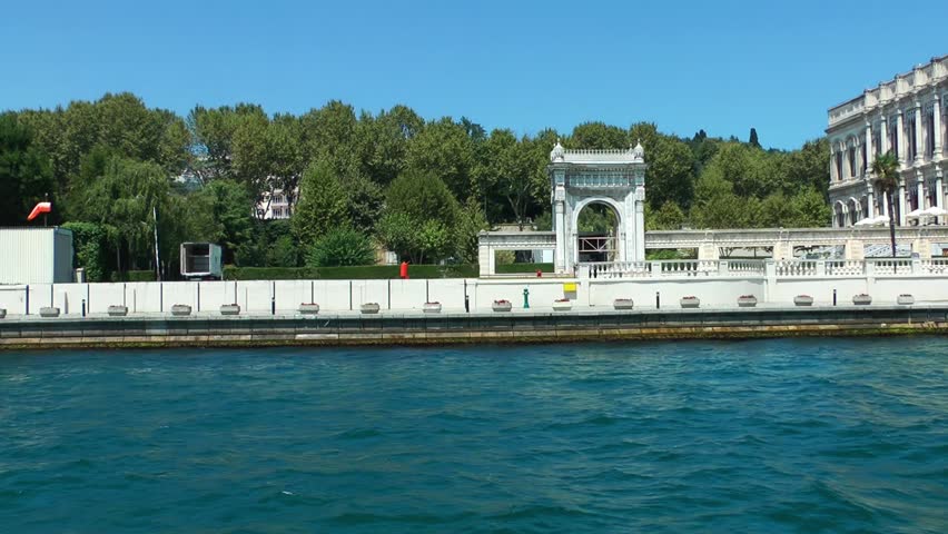 Historical Building in Istanbul near Sea Inside Ferryboat View
