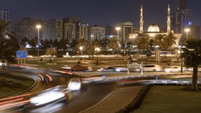 Night Time lapse of Sharjah Road traffic with Light Trails